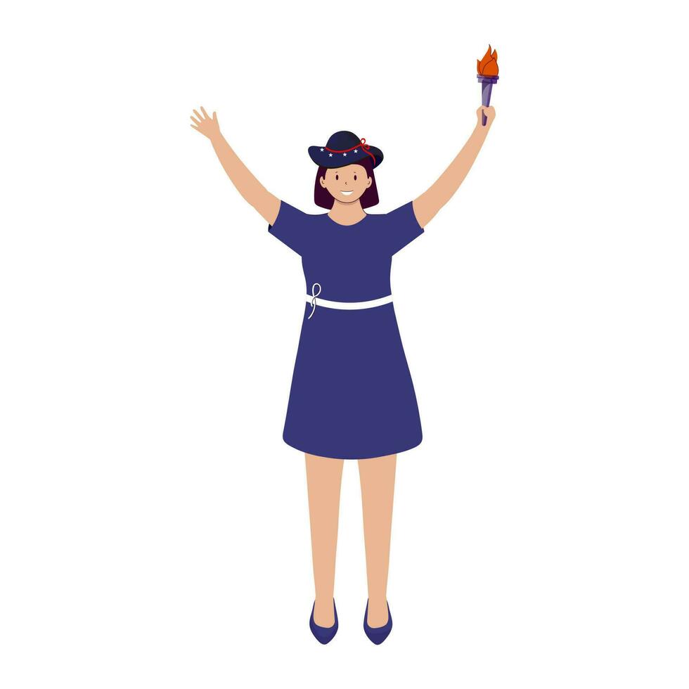 Illustration Of Smiley Girl Holding Flaming Torch On White Background. vector