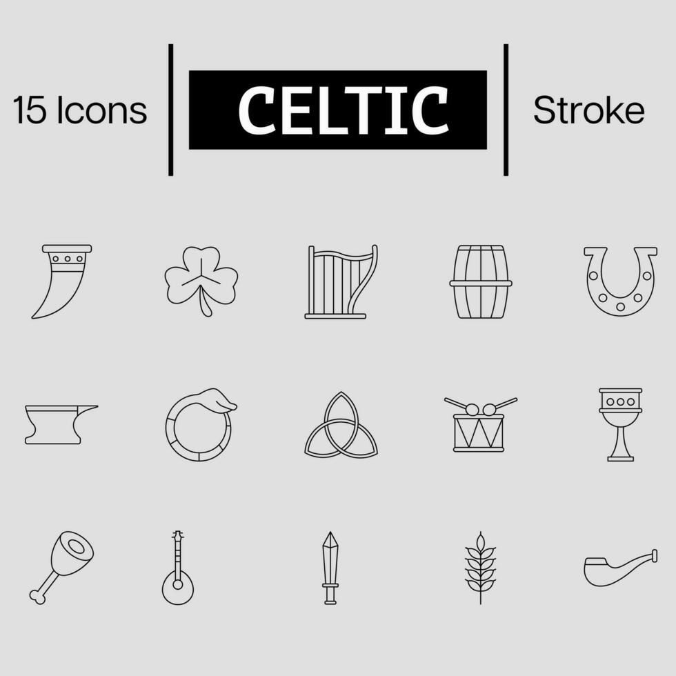 15 Celtic Icon Set In Stroke Style. vector