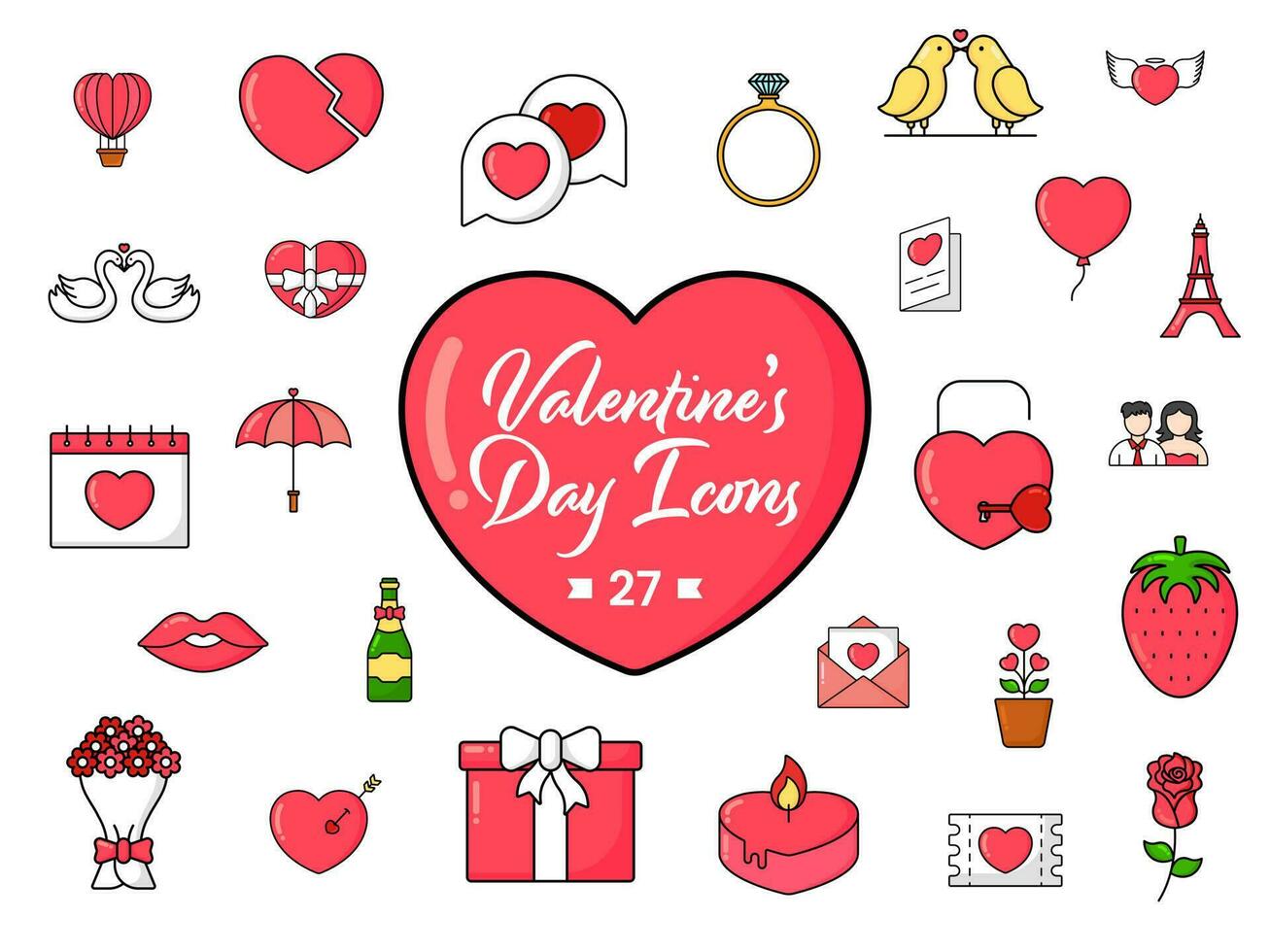 Valentines Day Icon Or Symbols Over White Background. vector