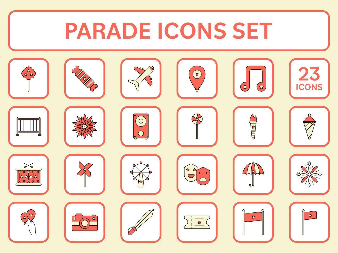Red And Yellow Color Set Of Parade Square Icons. vector