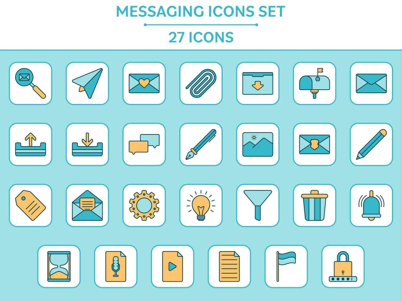 Blue And Orange 27 Messaging Square Icon Set In Flat Style. vector