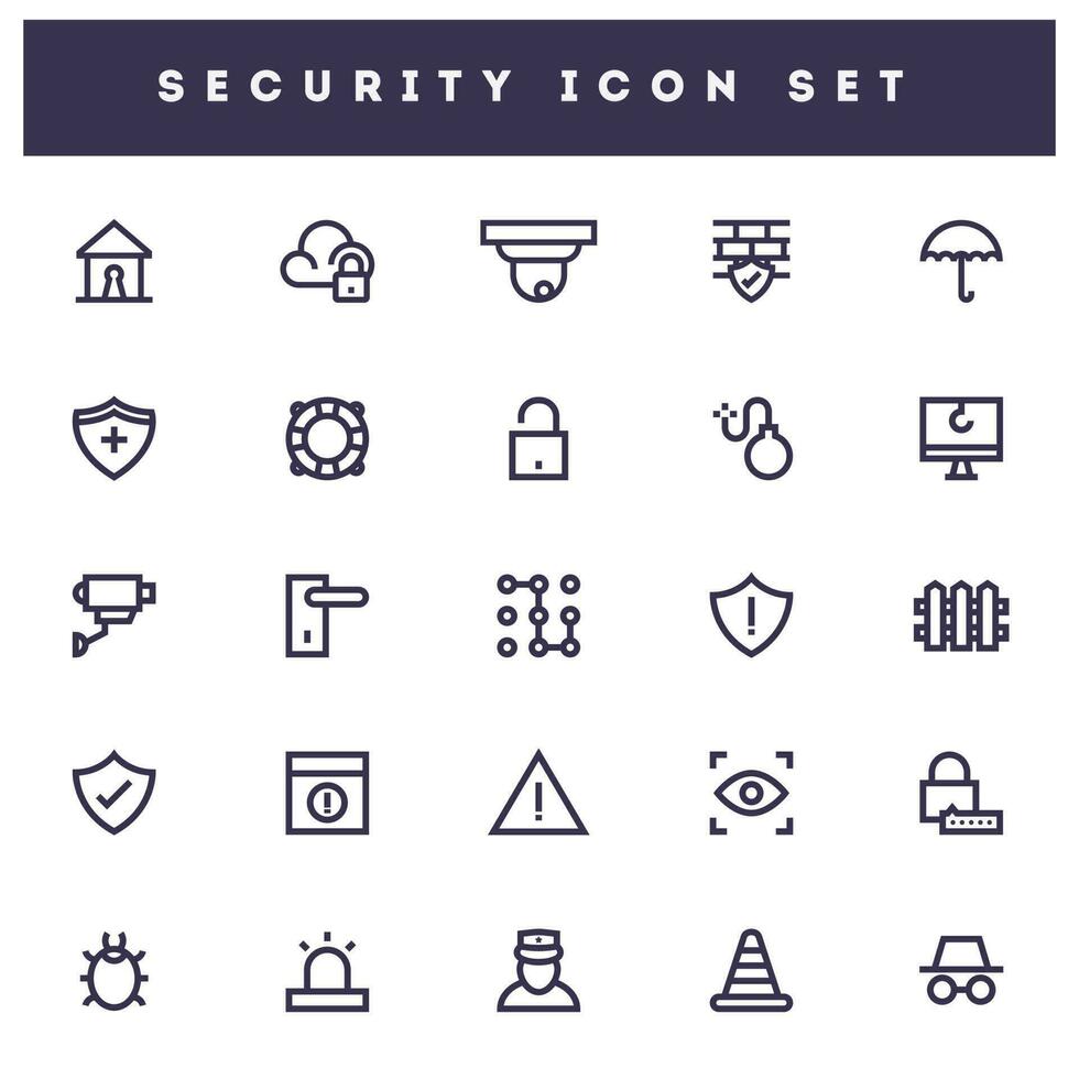 Set of different security icon or symbol on white background for technology concept. vector