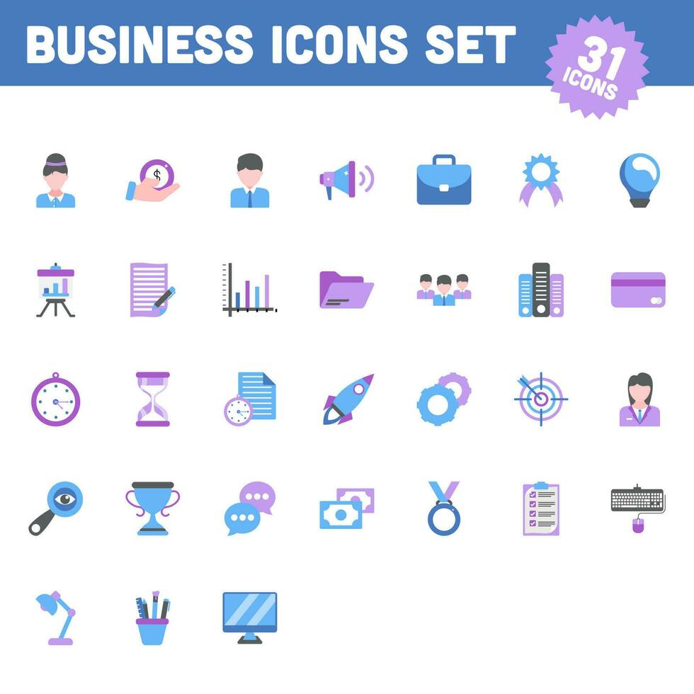 31 Colorful Business Icon Set in Flat Style. vector