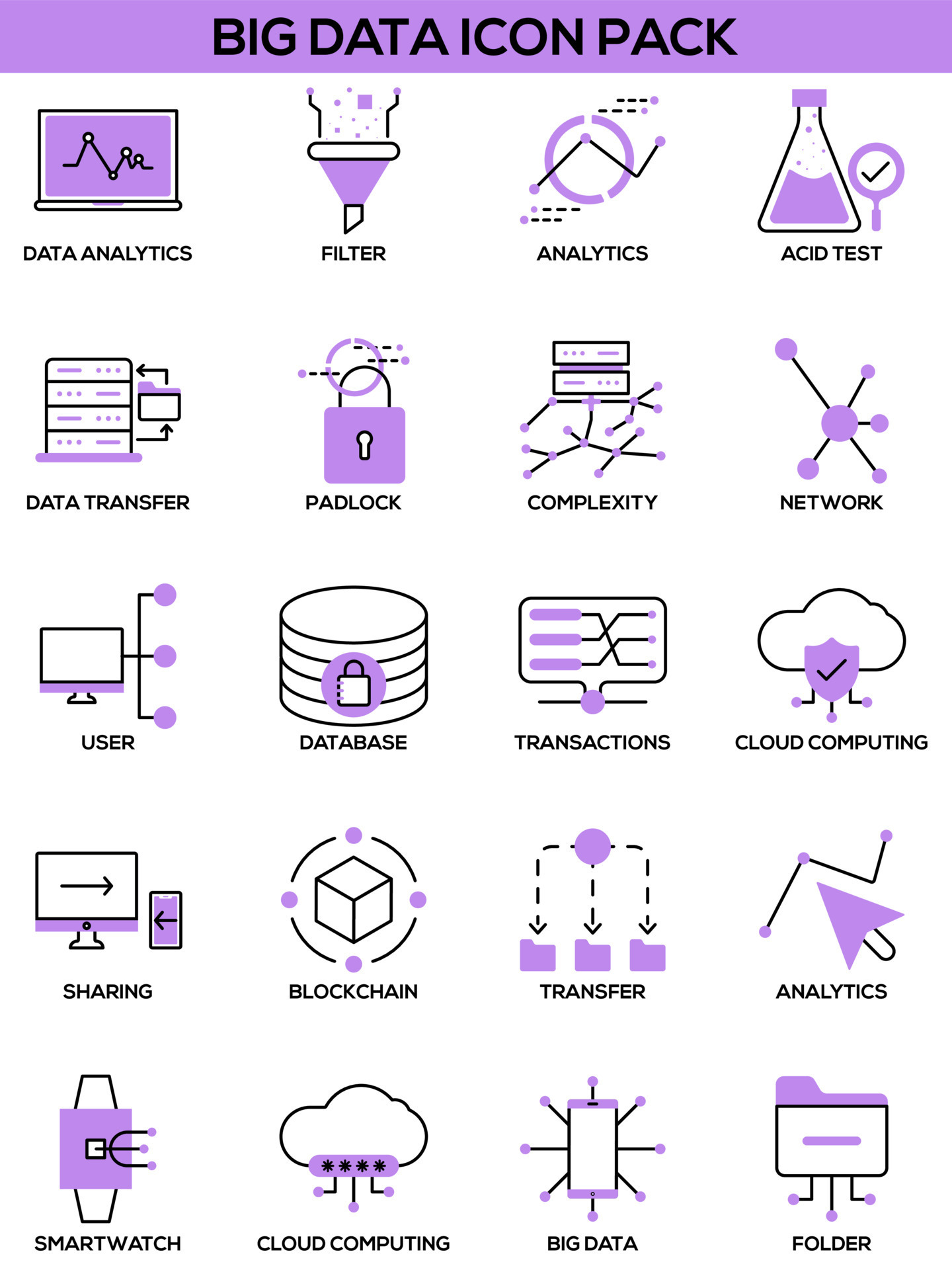 Purple and Black Big Data Icon Pack on White Background. 24482941 ...