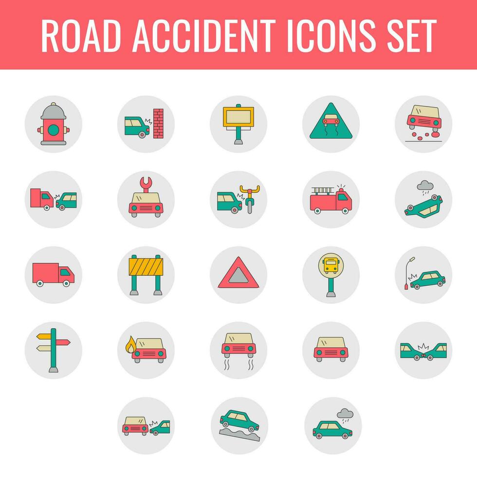 conjunto de vistoso la carretera accidente icono en plano estilo. vector