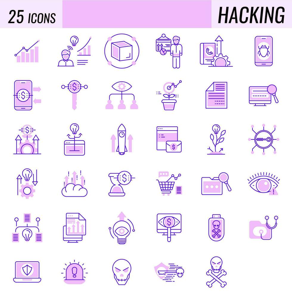 Collection of Hacking Icon in Pink and Blue color. vector