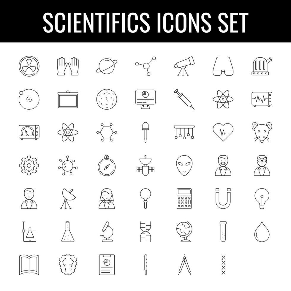 Black Outline Scientific Icon Set on White Background. vector