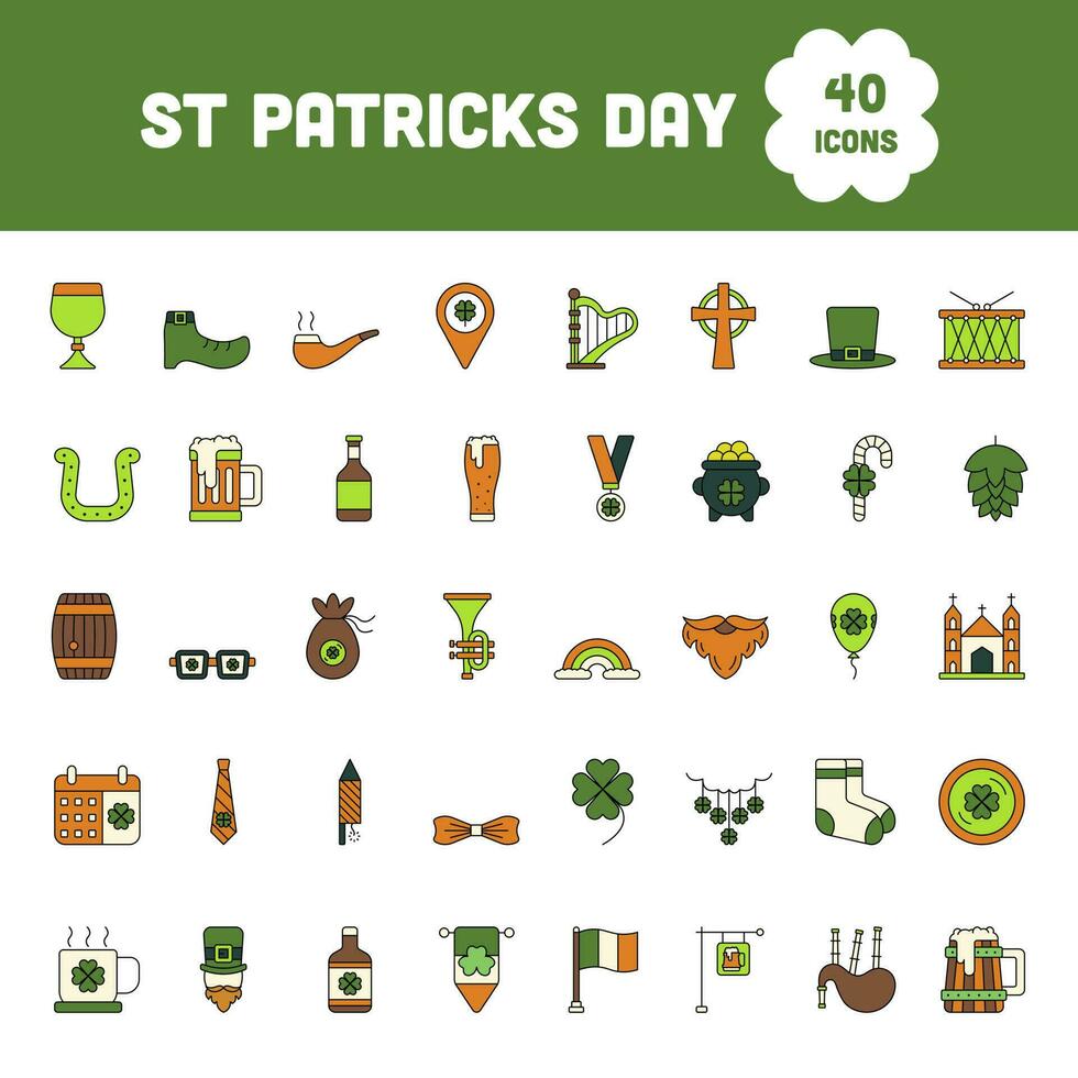 Set Of St Patrick's Day Icon In Tricolor. vector