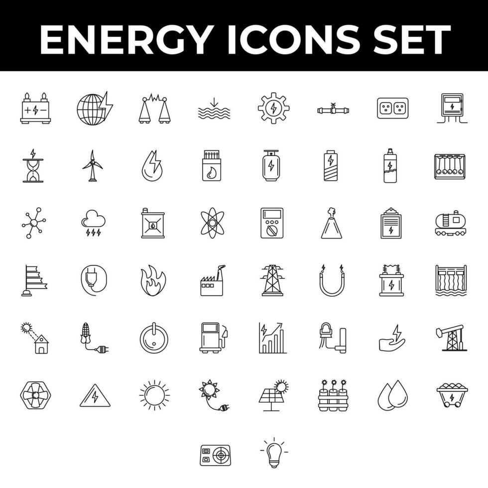 Energy icon set in Black and White color. vector