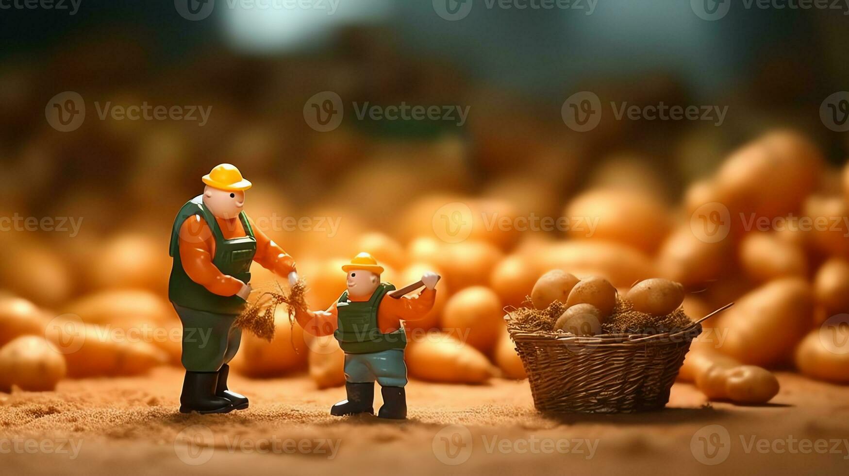 un miniatura trabajadores trabajando en patata foto