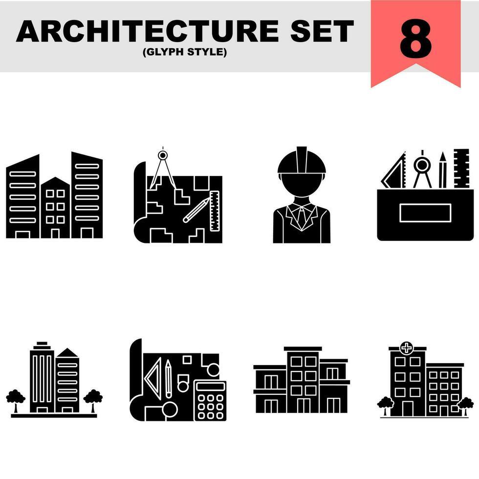 conjunto de arquitectura icono en glifo estilo. vector