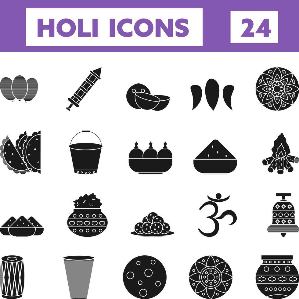 Glyph Style Holi Icons Or Symbol Set. vector