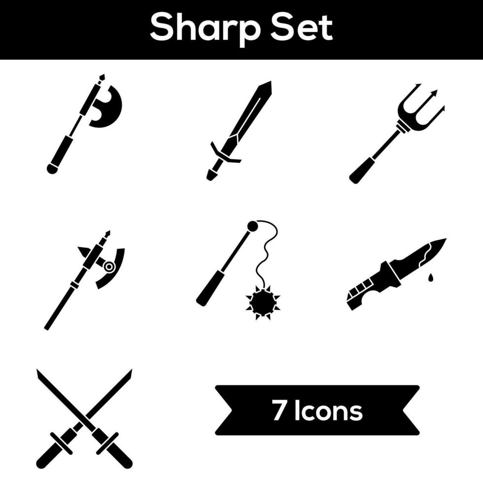 black and white Color Set of Sharp Icon In Flat Style. vector