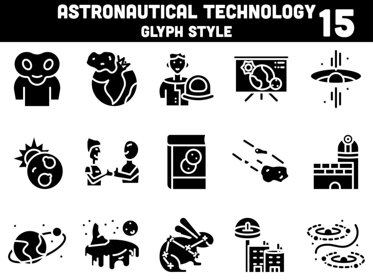 Glyph Style Astronautical Technology Icon Or Symbol Set. vector