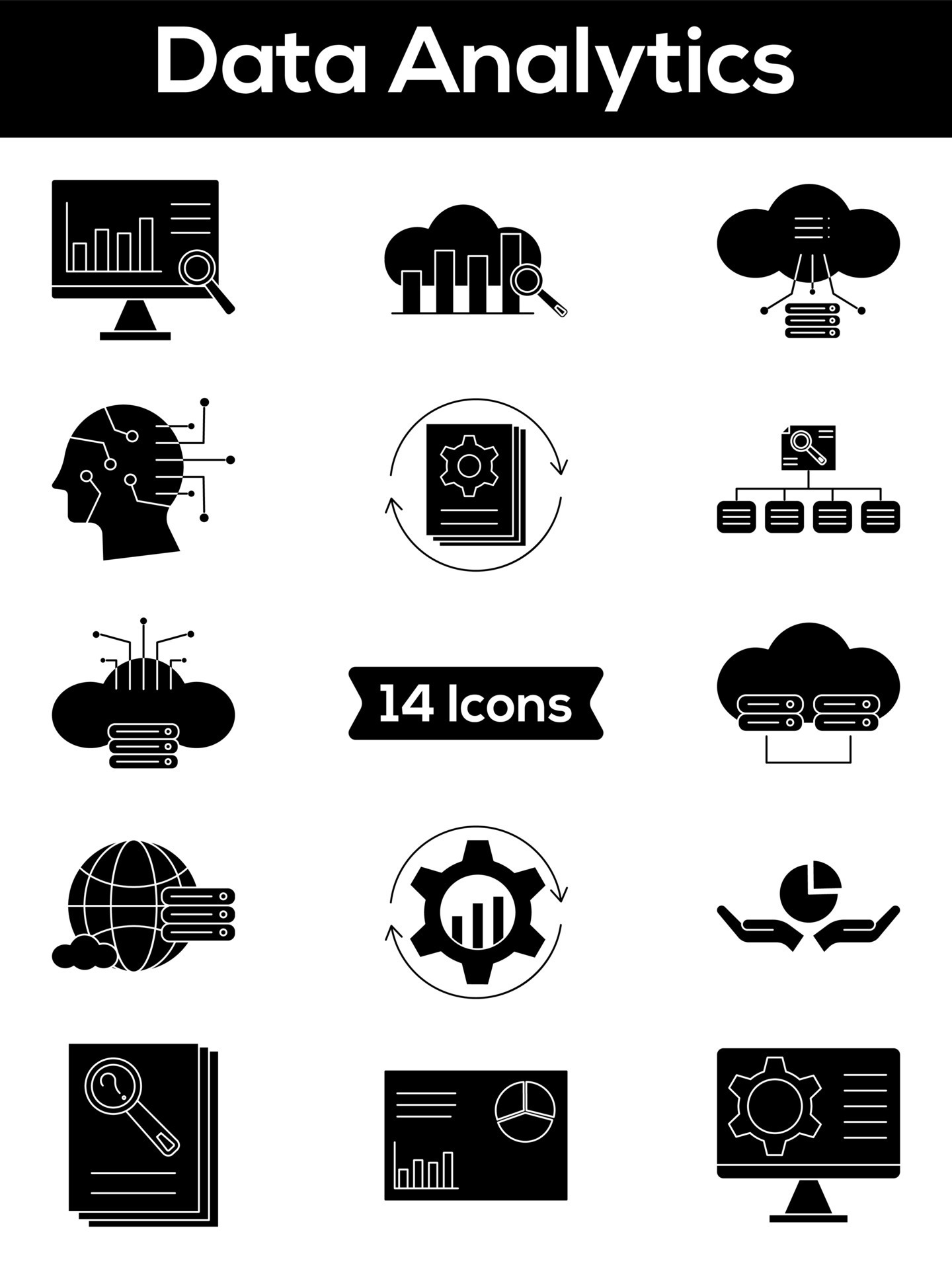 Set Of Data Analytics Icon In Glyph Style. 24483248 Vector Art at Vecteezy