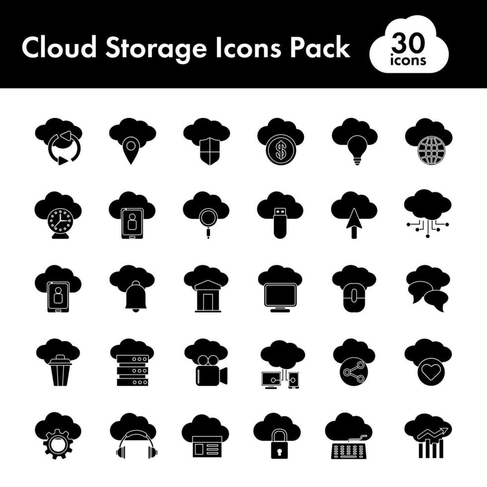 Set Of Cloud Storage Icon In Glyph Style. vector