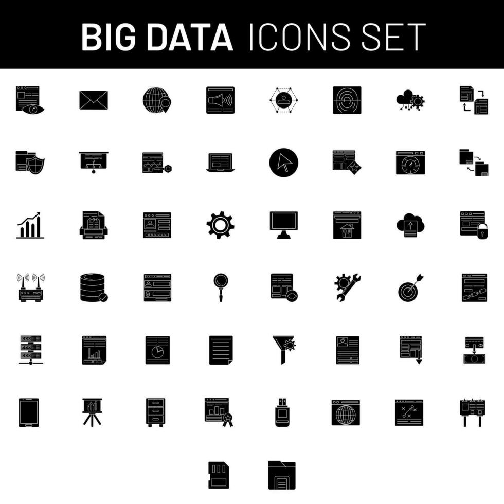 Set of Big Data Icon in black and white Color. vector