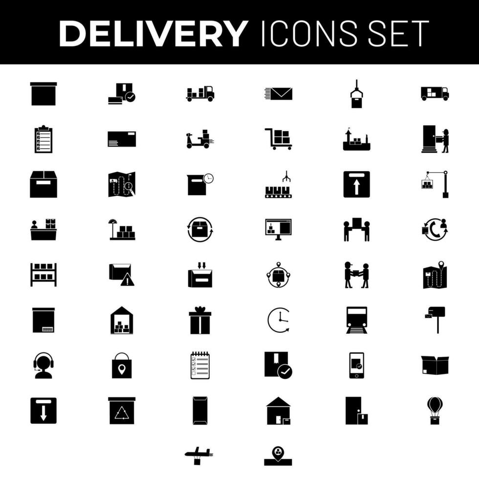 negro y blanco ilustración de entrega icono conjunto en plano estilo. vector