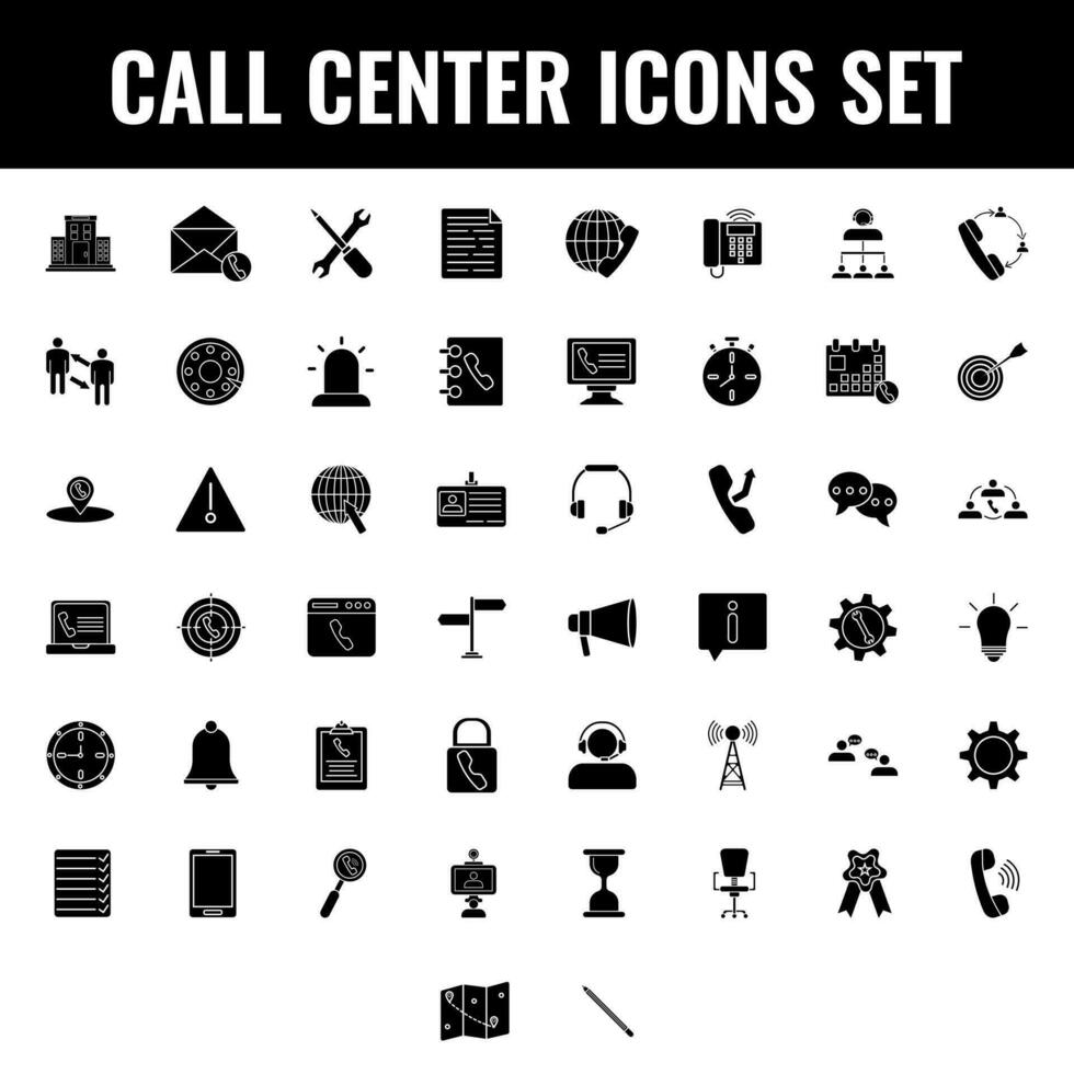 Glyph Call Center Icon Set on White Background. vector