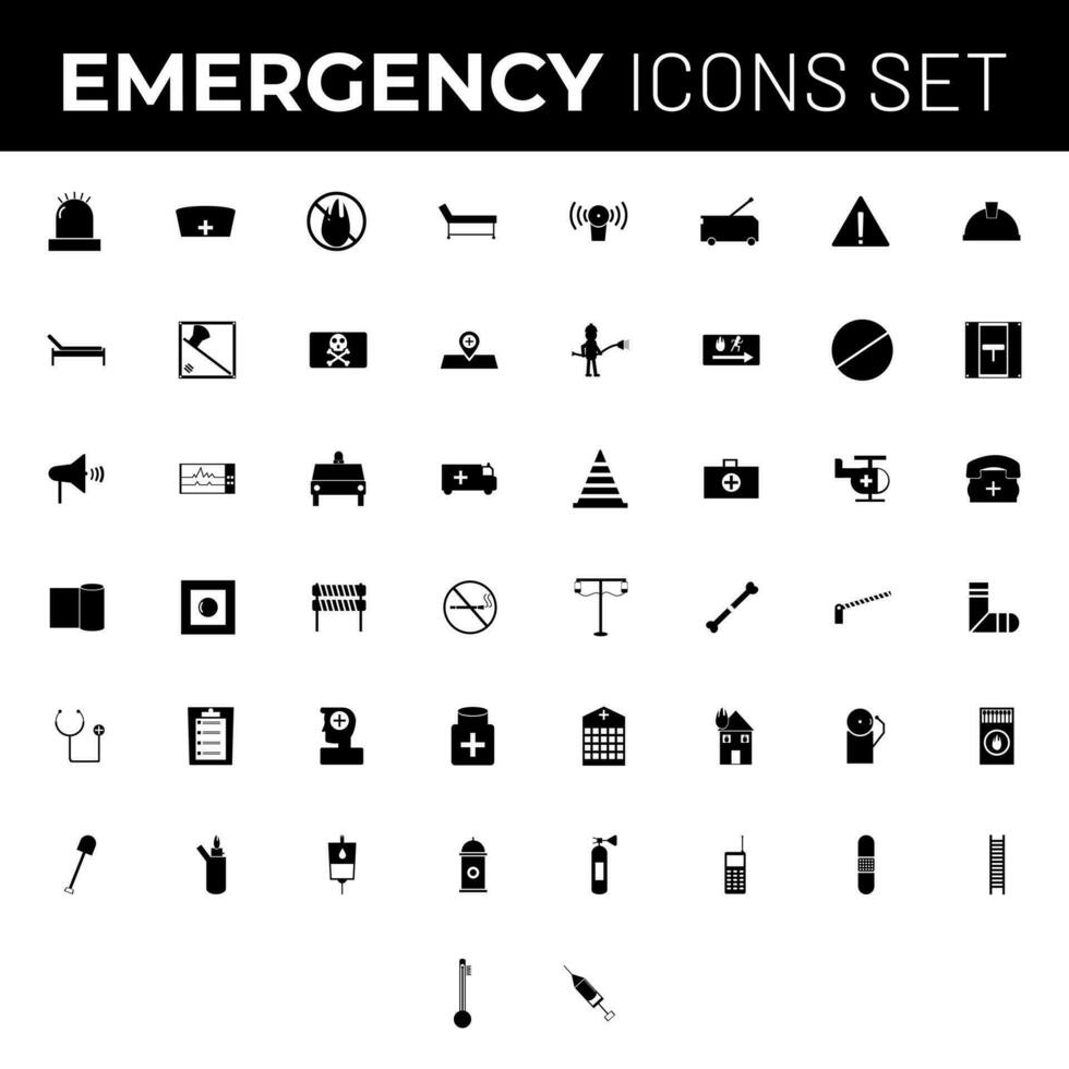 Glyph Emergency icon set on white background. vector