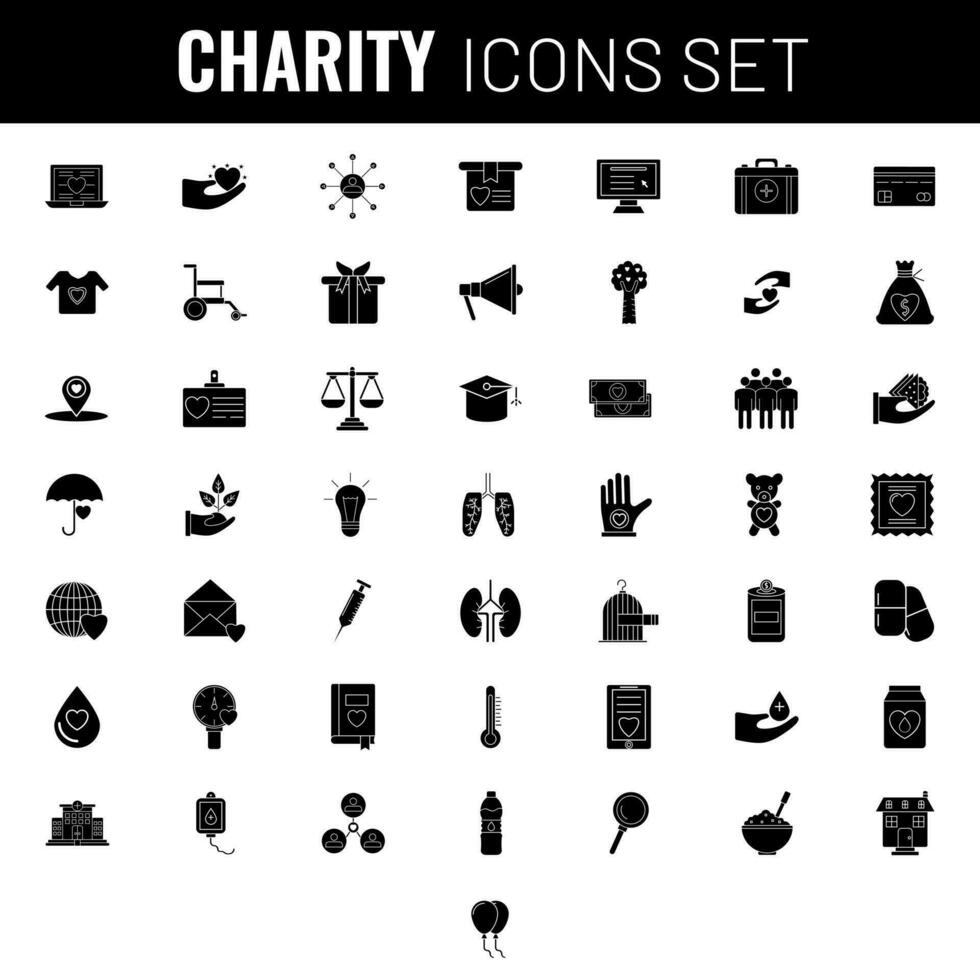 ilustración de caridad icono conjunto en negro y blanco color. vector