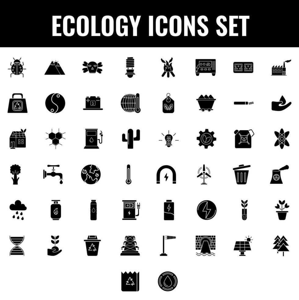 black and white Ecology icon set in flat style. vector