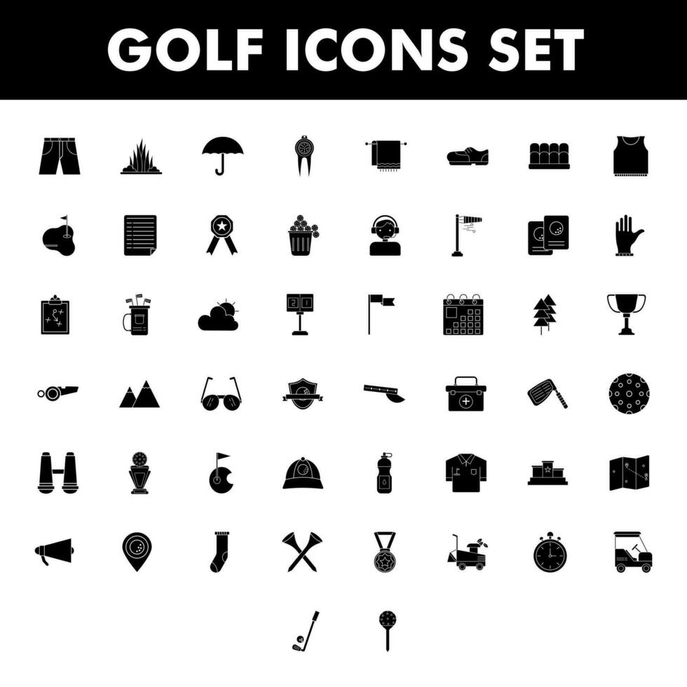 negro y blanco golf icono conjunto en plano estilo. vector