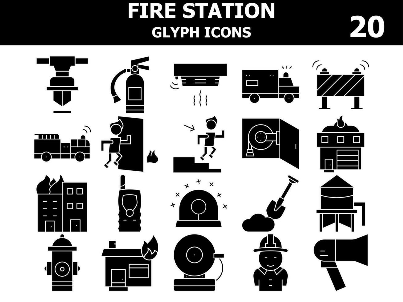 Glyph Style Set of Fire Station Icon In Flat Style. vector