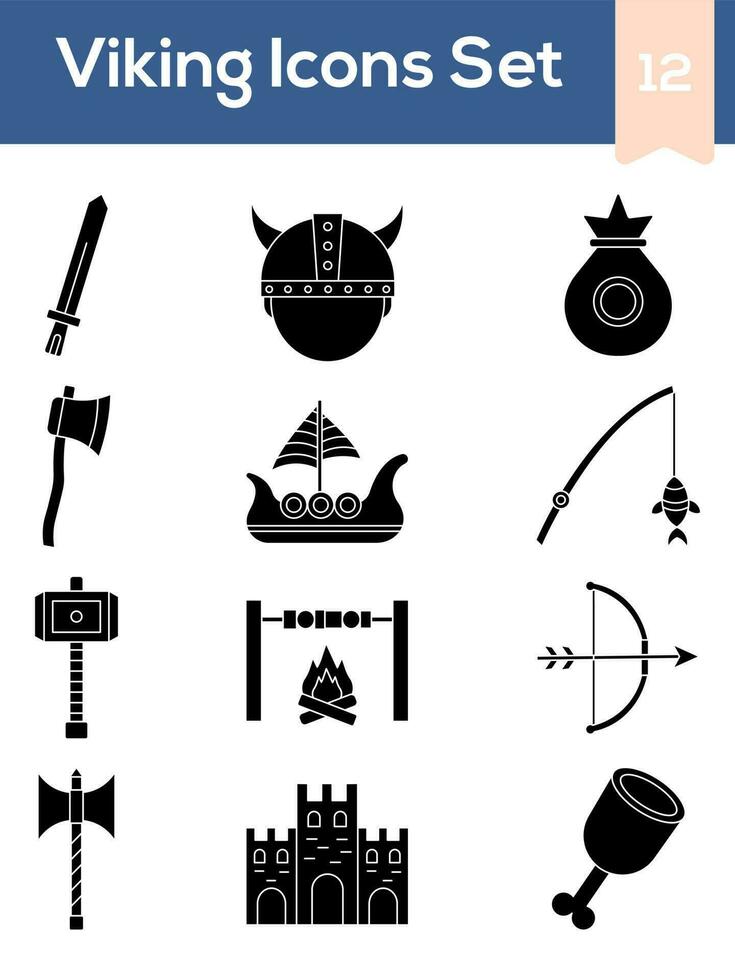 Vector Illustration Of Viking Set In Glyph Style.