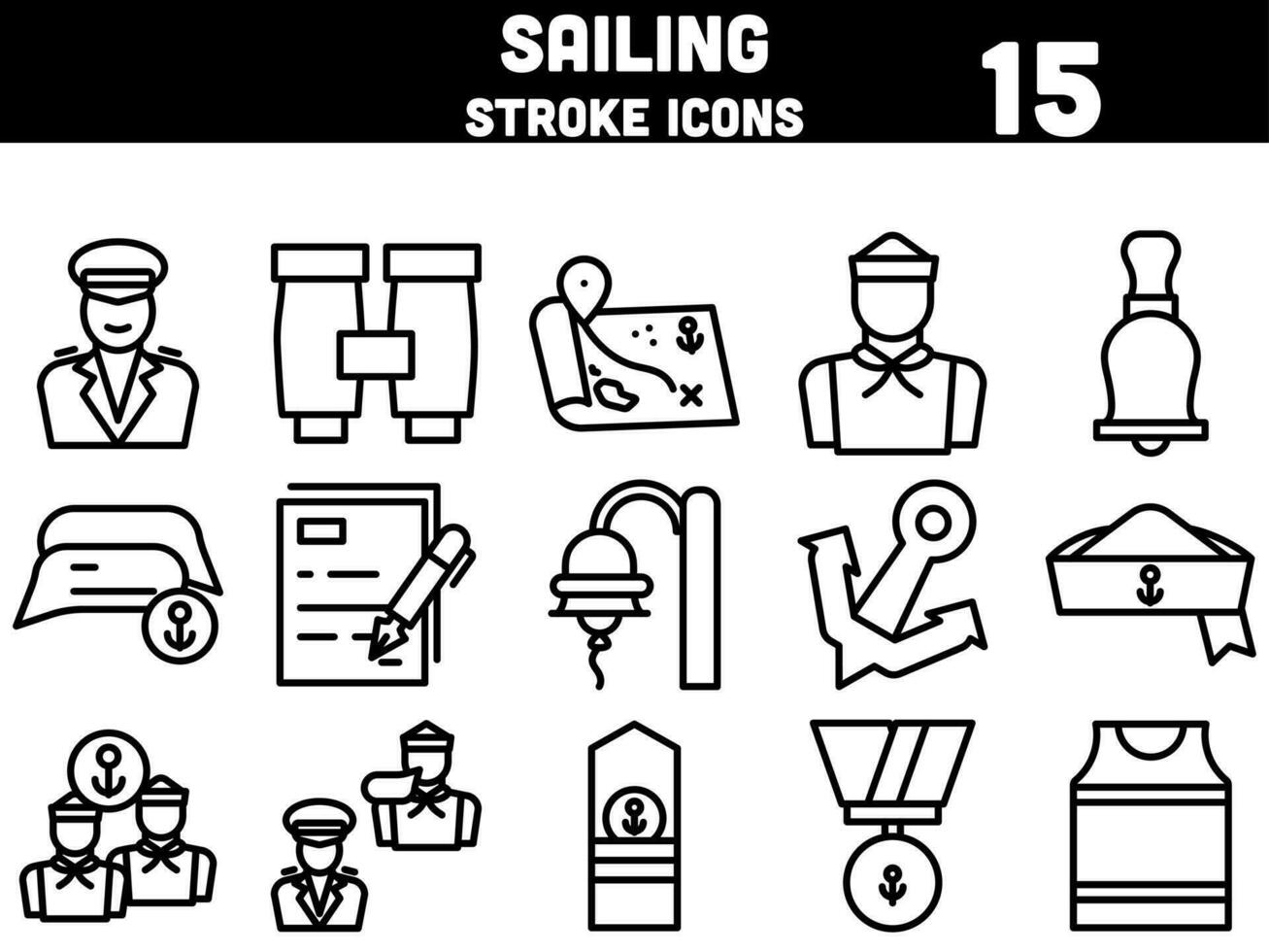 Illustration Of Sailing Icons Set In Stroke Style. vector