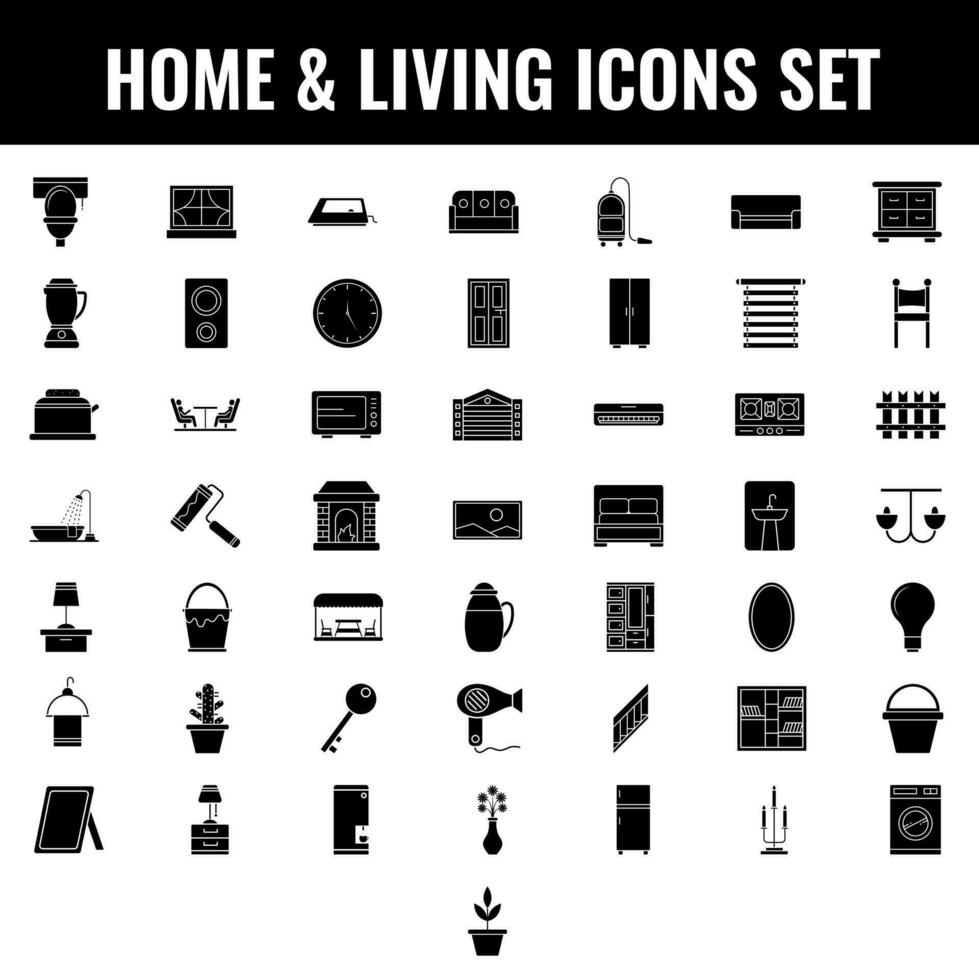 Home interior or Living room object glyph icon set. vector
