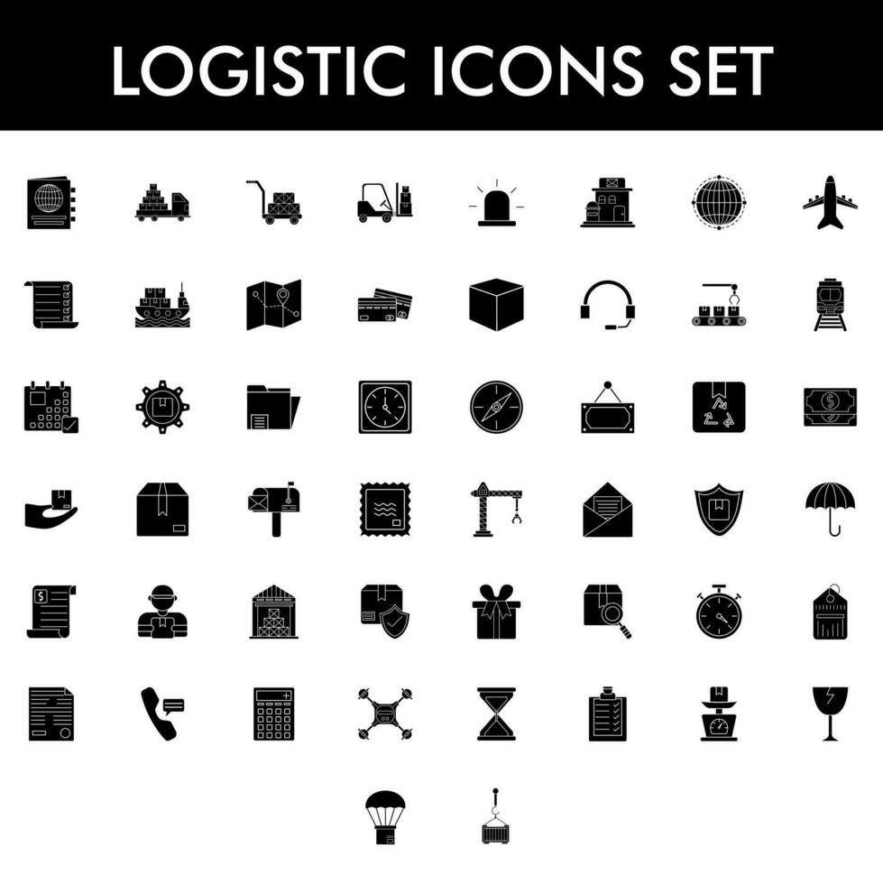 black and white Logistic or Delivery icons in flat style. vector