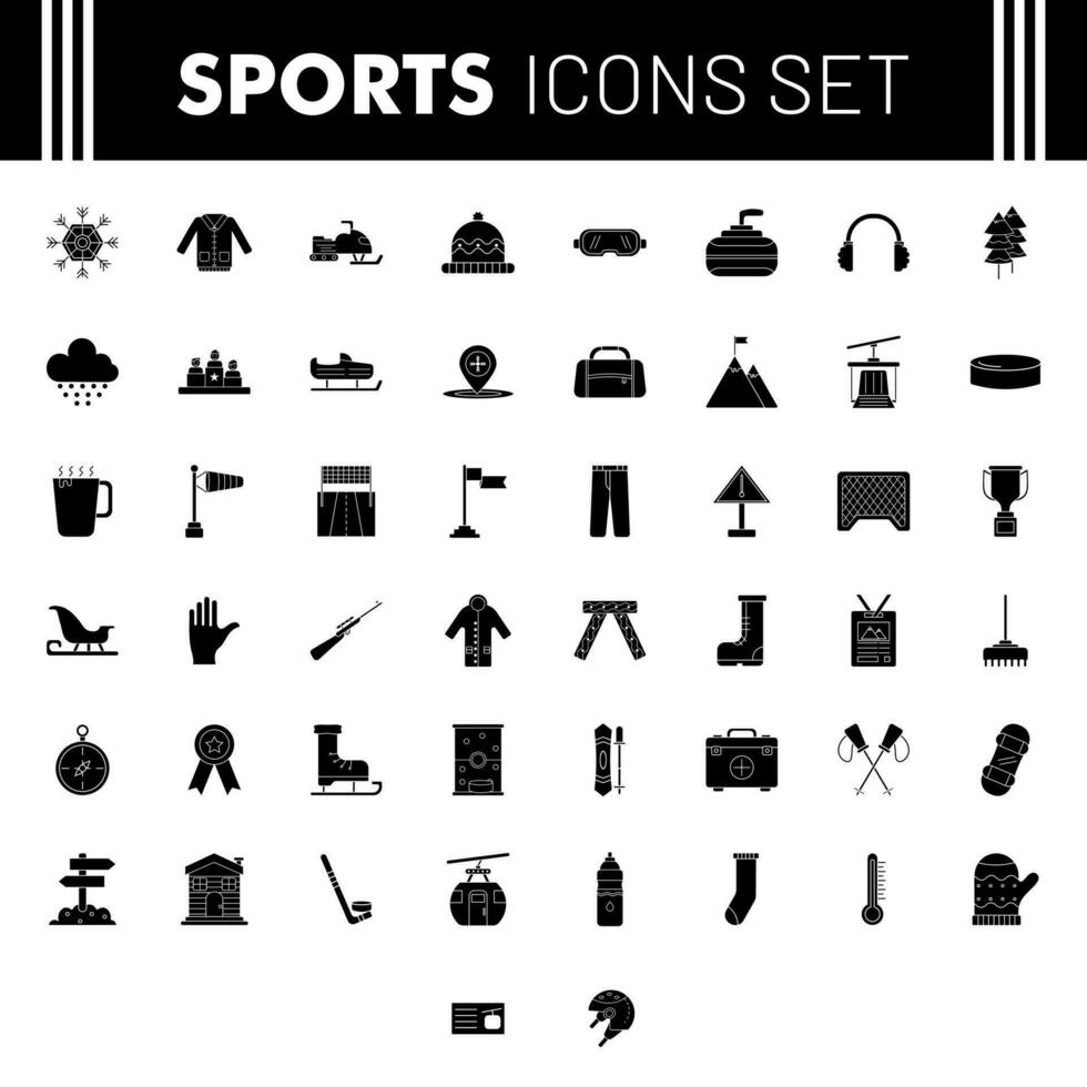 Deportes glifo icono conjunto en plano estilo. vector