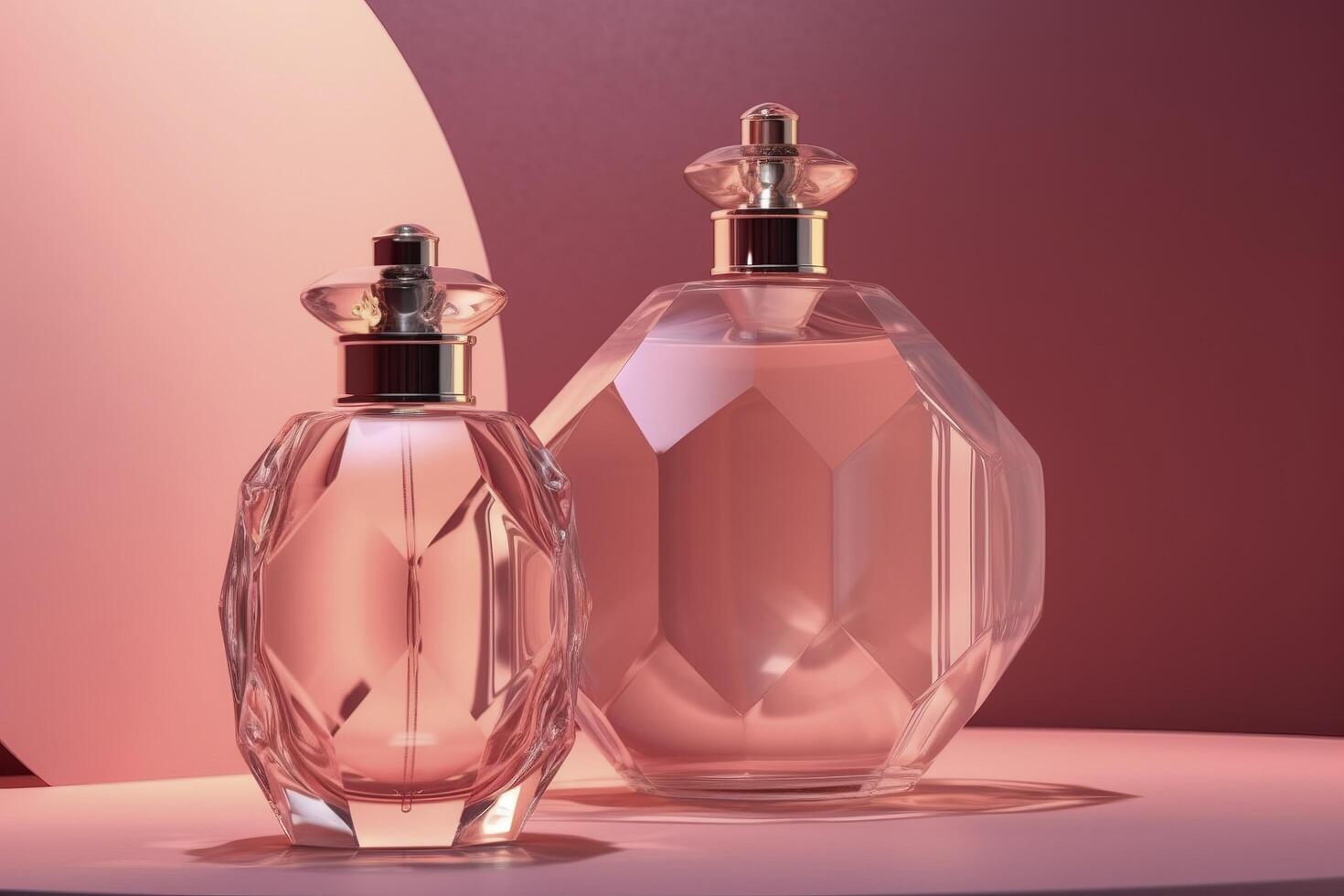 elegancia perfume botella, femenino cosmético rosa, generativo ai foto