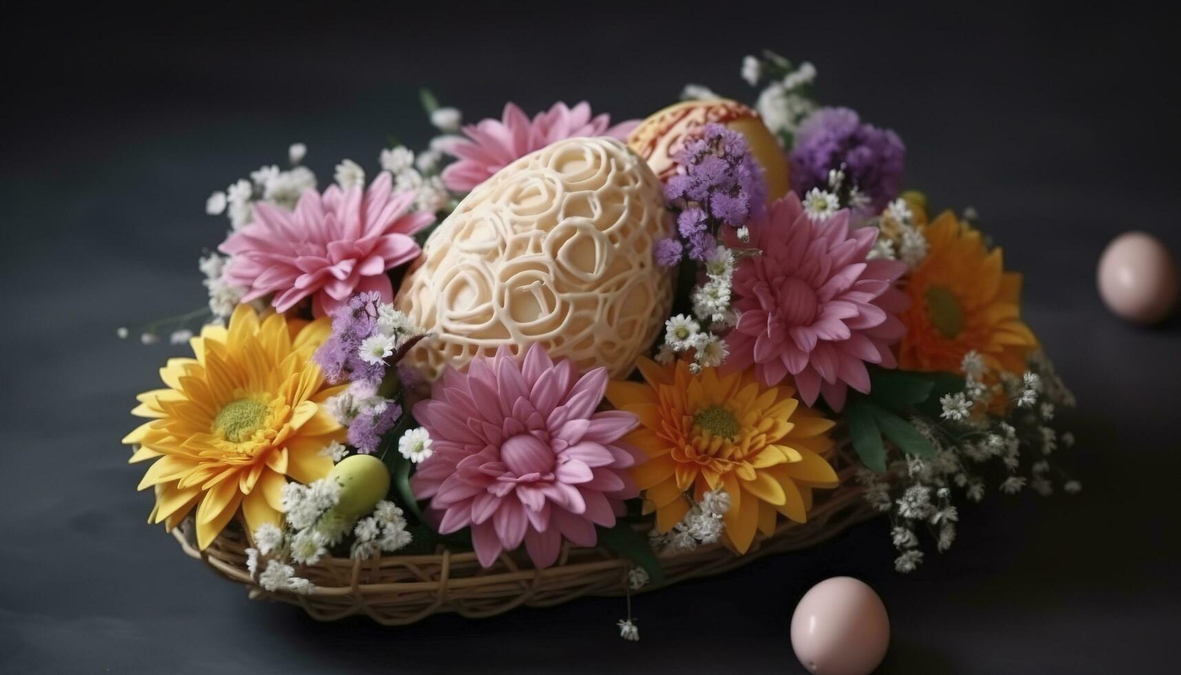 Easter Egg Decoration With Flower Bouquet, generate ai photo