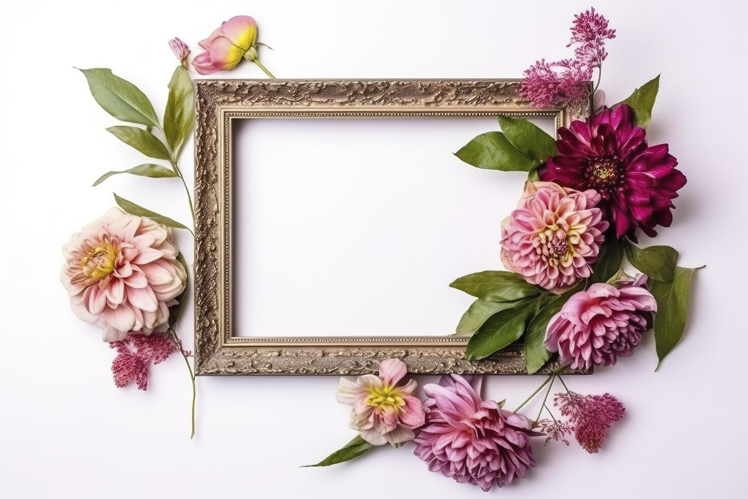 empty frame Vintage Frame With Flower decoration around frame. photo