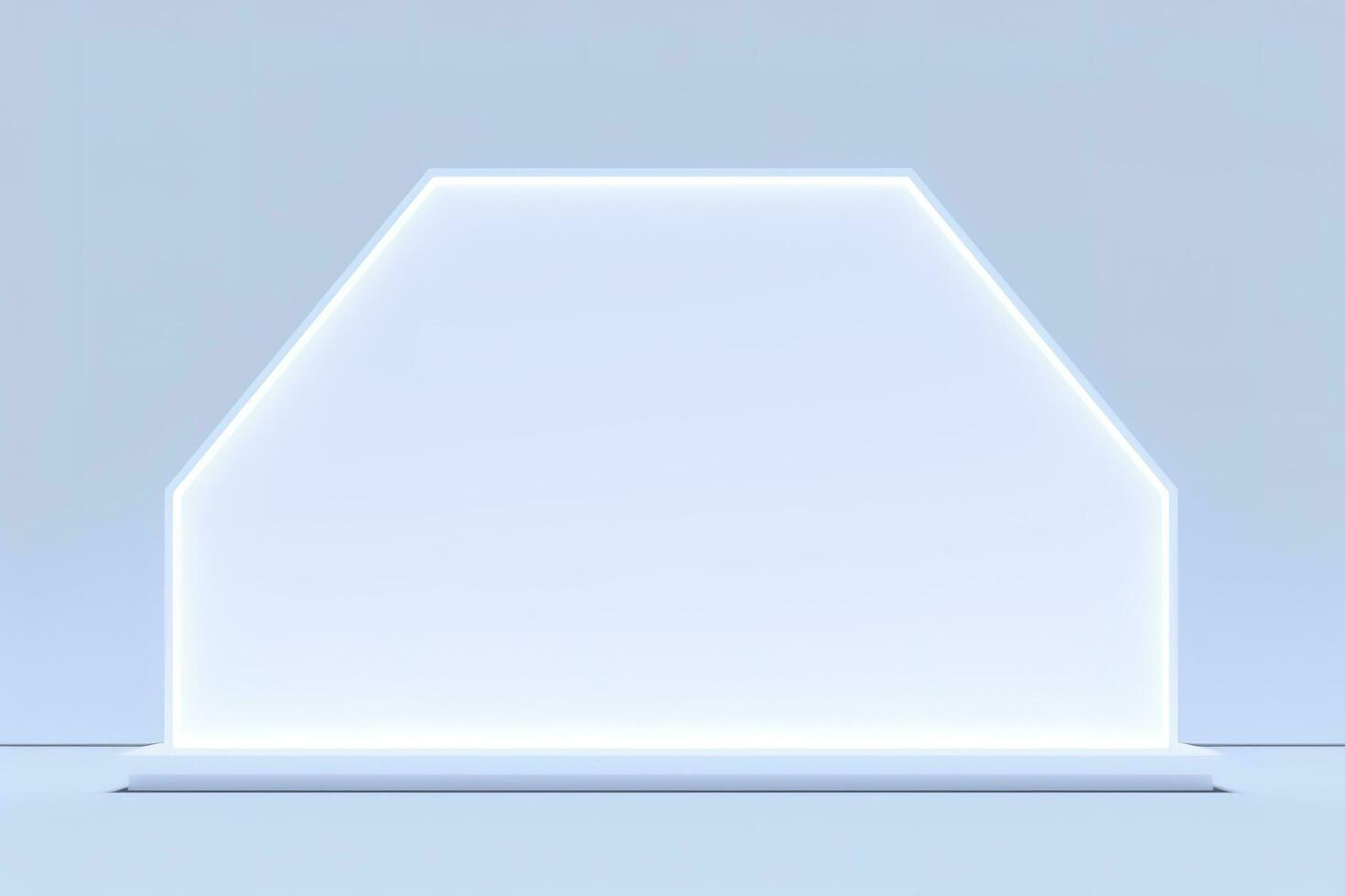 Realistic podium display with neon white lights, Product display background with light frame, White prodium product display with light effect, neon lights background, generate ai photo