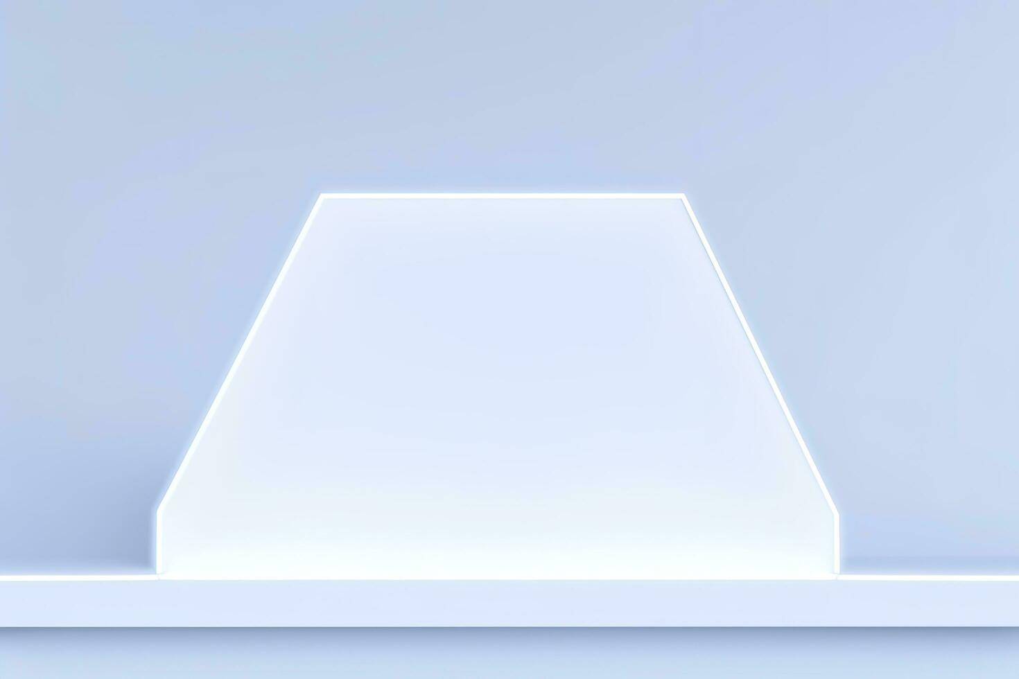 Realistic podium display with neon white lights, Product display background with light frame, White prodium product display with light effect, neon lights background, generate ai photo