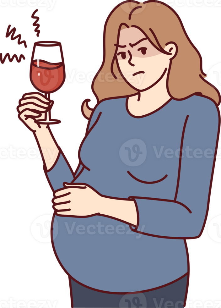 Pregnant woman with glass of wine drinks alcohol unknowingly causing