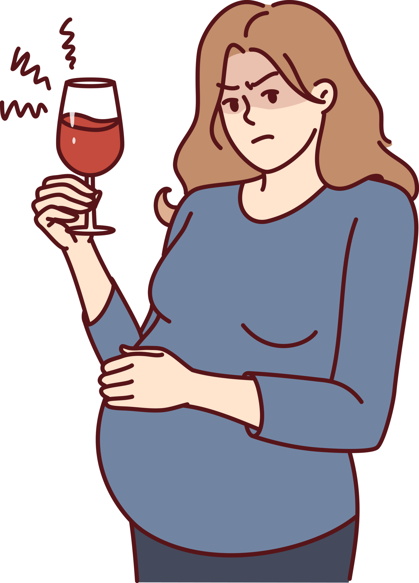 Pregnant woman with glass of wine drinks alcohol unknowingly causing
