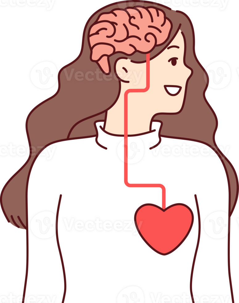 Woman looking away with visual demonstration of connection between brain and heart png