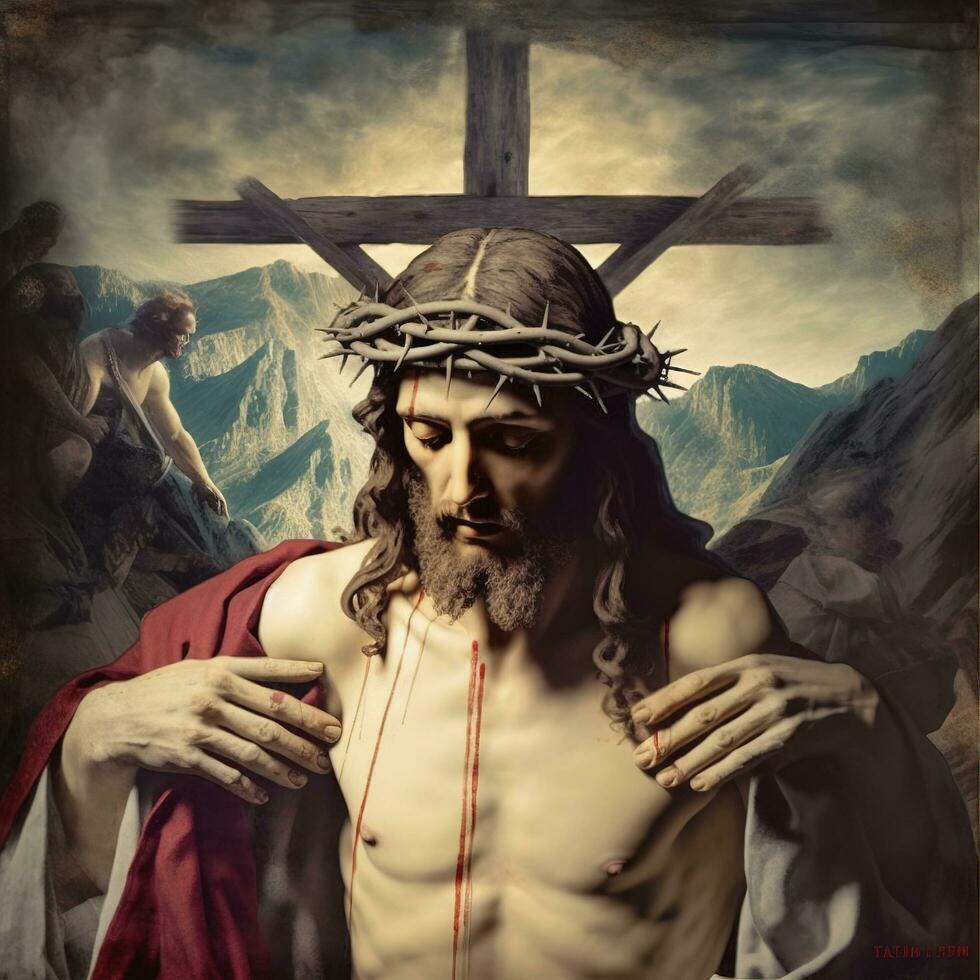 The sufferings of Jesus Christ in the crown of thorns. AI generativ. photo