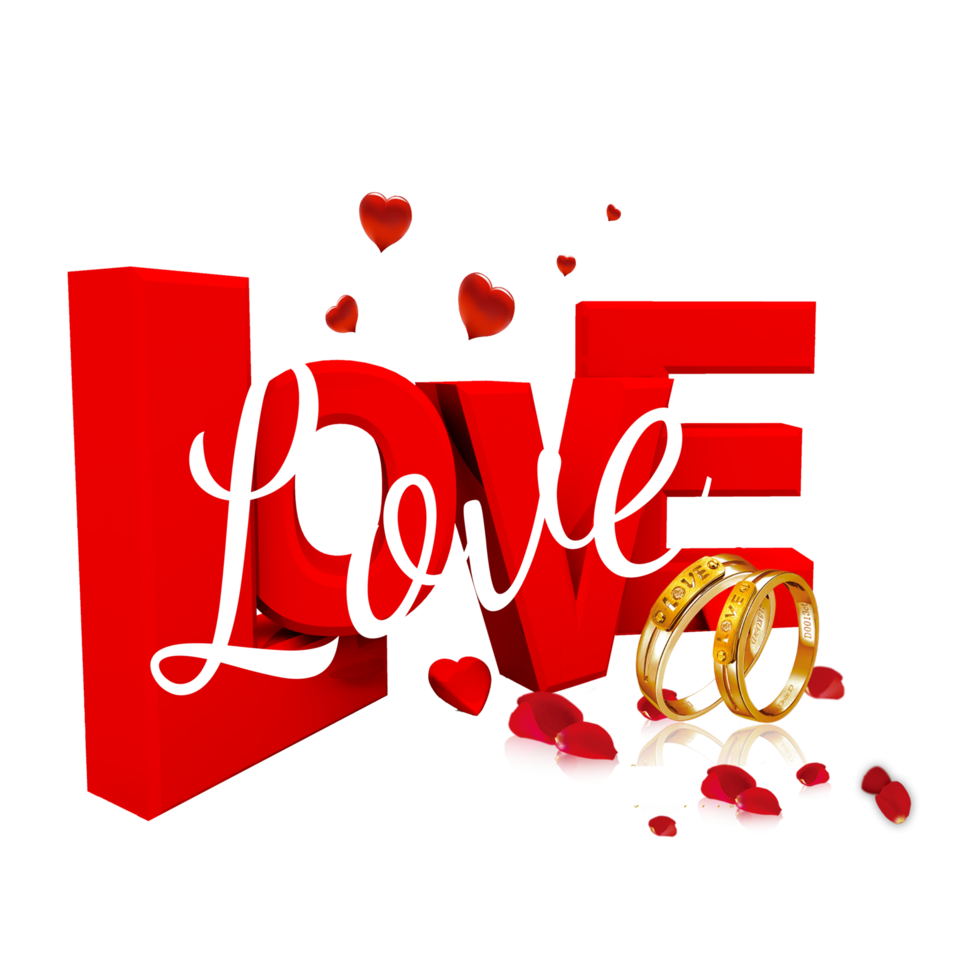 Red Love Word With Hearts Valentines Day 3D png