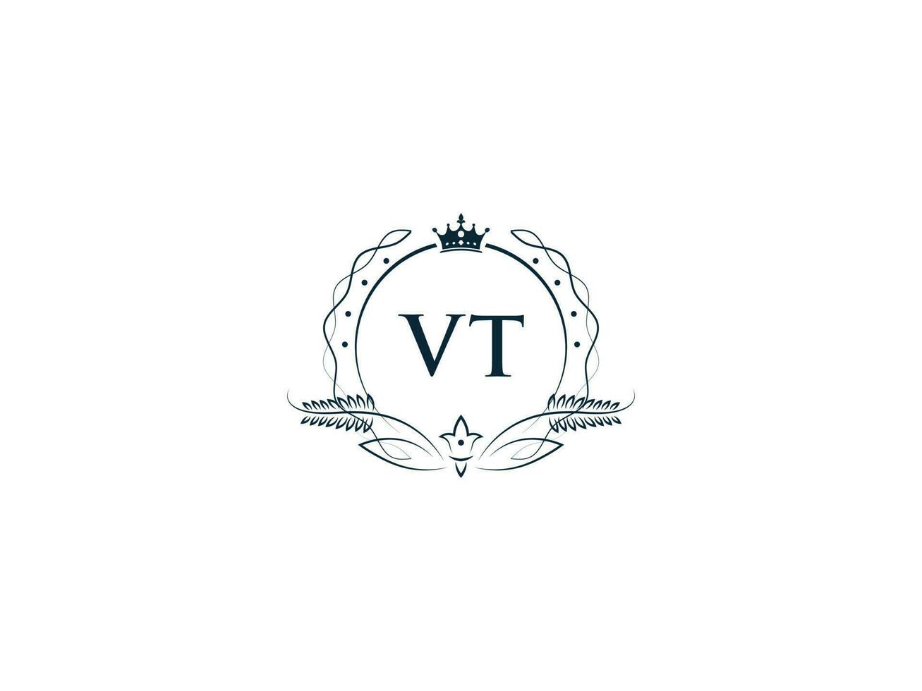 Initial Vt Logo Letter Design, Minimal Royal Crown Vt tv Feminine Logo Symbol vector