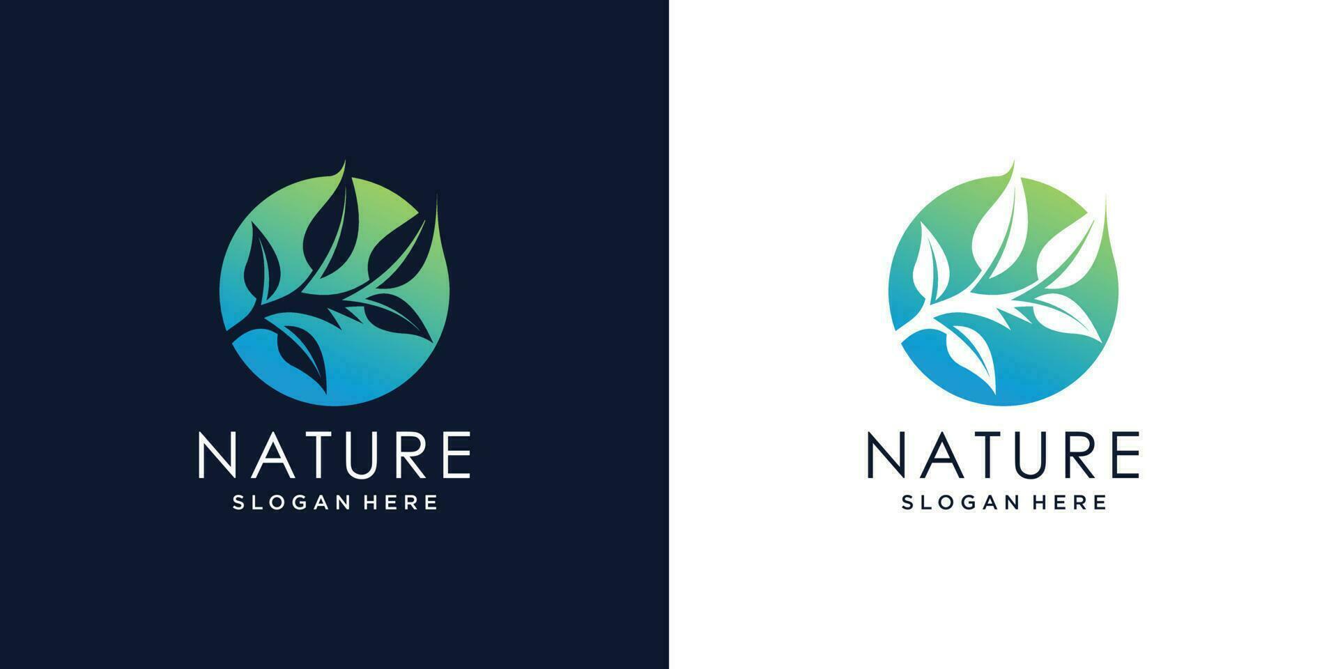 Nature logo design vector with tree and leaf style