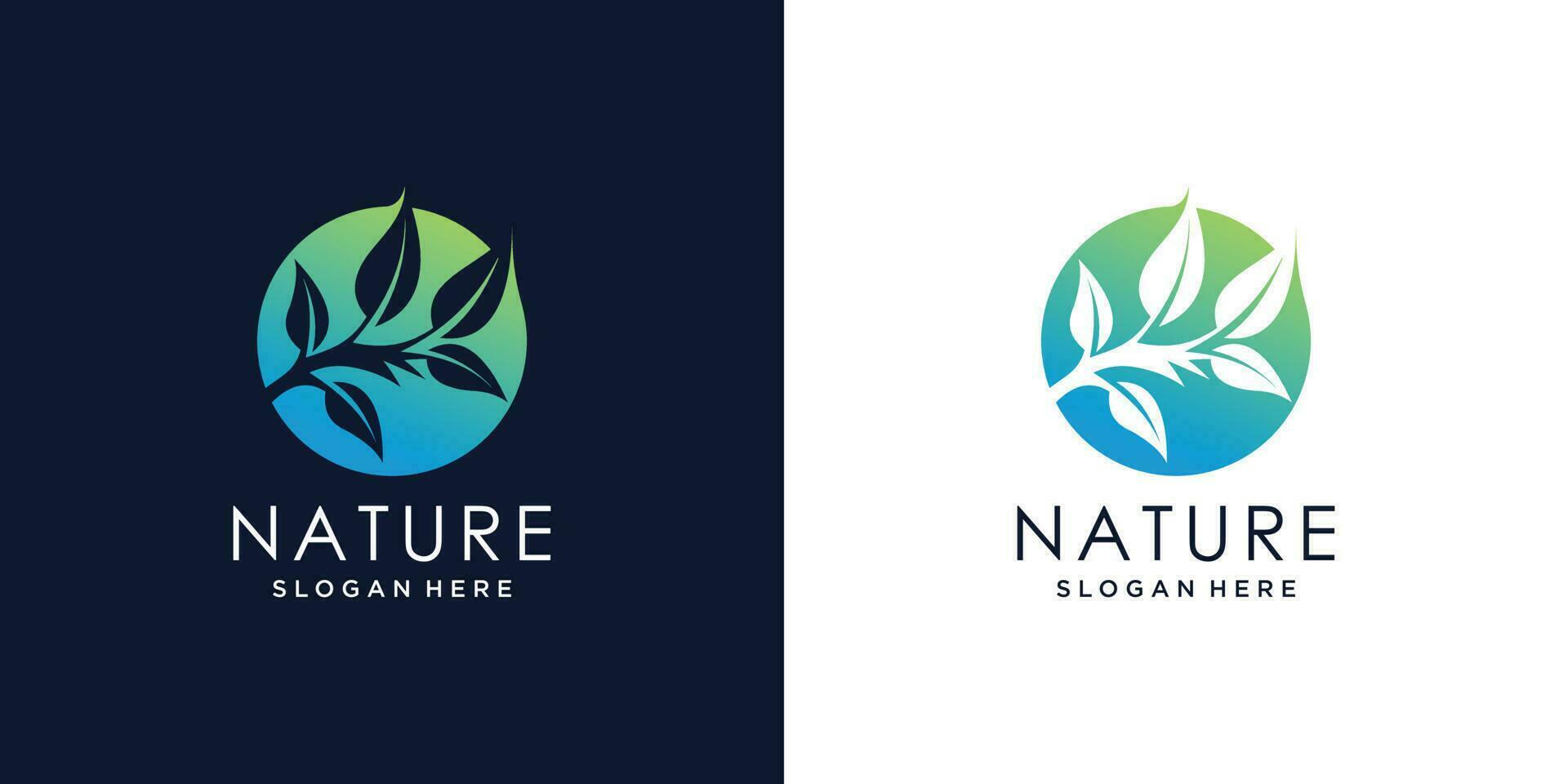 naturaleza logo diseño vector con árbol y hoja estilo