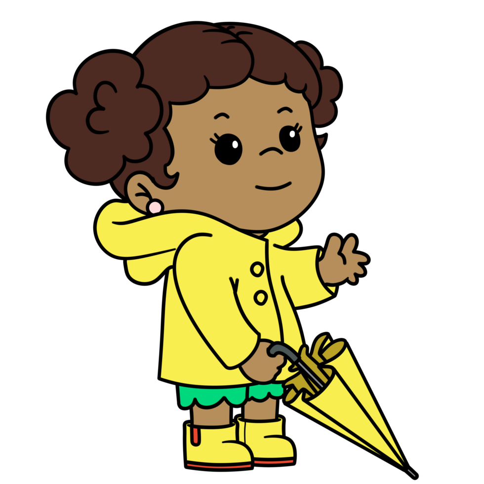 Cartoon Kids Raincoat and Umbrella Girl Transparent Background Free PNG