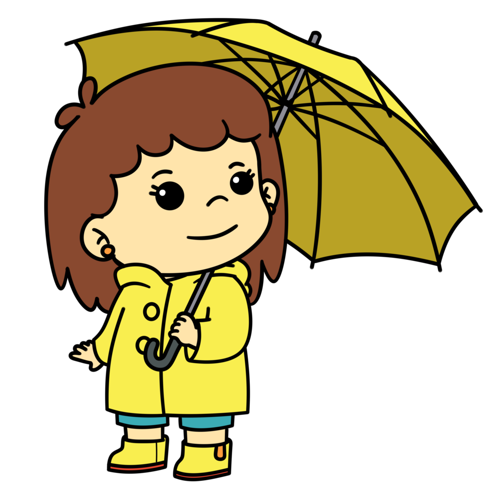 Cartoon Kid Raincoat and Umbrella Girl Transparent Background Free ...