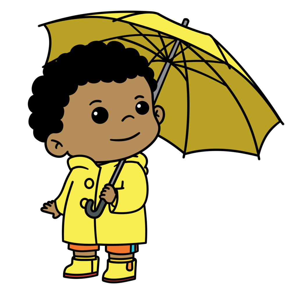 dibujos animados niño impermeable y paraguas chico transparente antecedentes gratis png