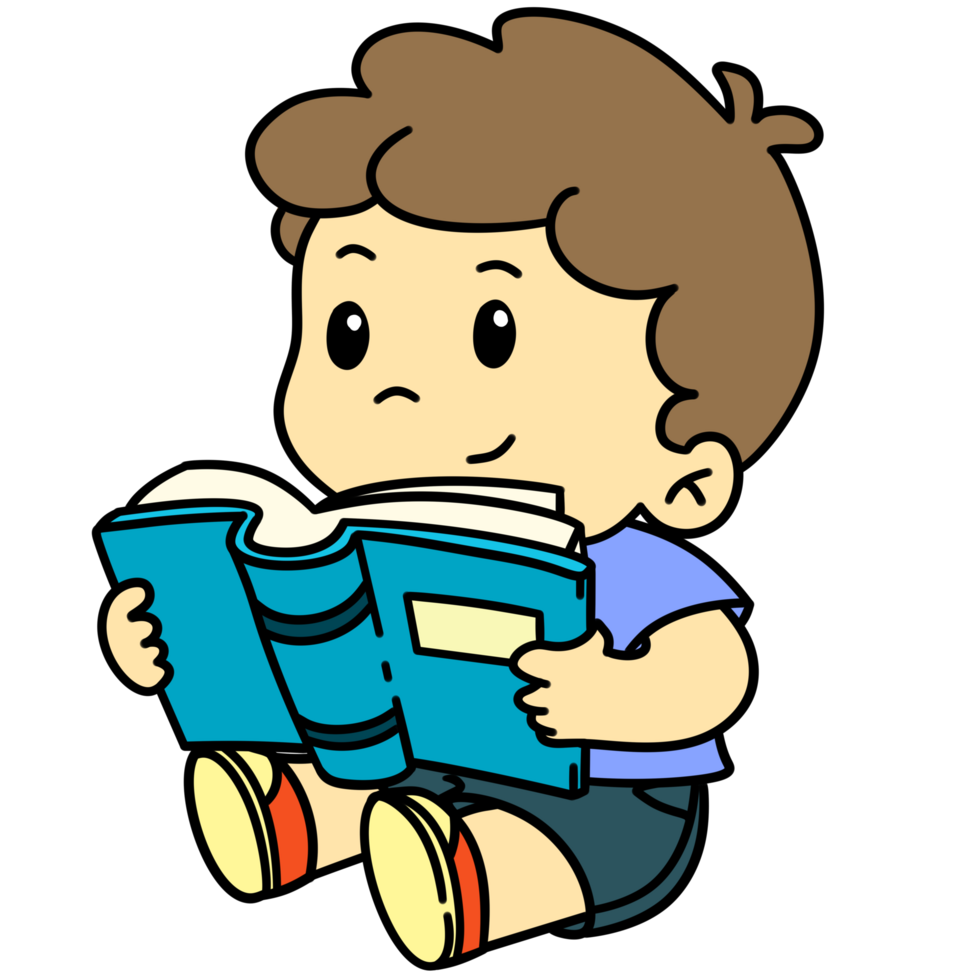 Cartoon Child Reading Isolated Clipart PNG free